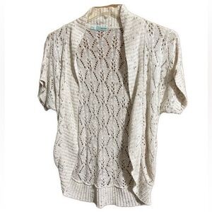 Maurices Small Cream Crochet Knit Open-Front Short Sleeve Cardigan